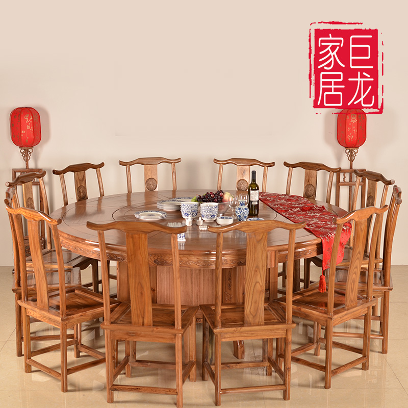 圆桌餐桌中式实木大圆桌酒店茶楼专用实木餐桌大圆桌各尺寸可定制