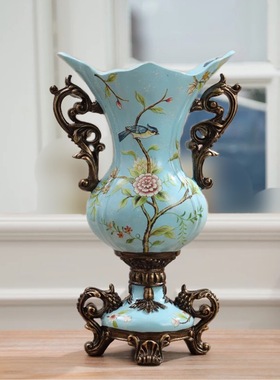 家居客厅装饰品树脂美式花瓶花器摆件防真花欧式样板房间花瓶摆饰