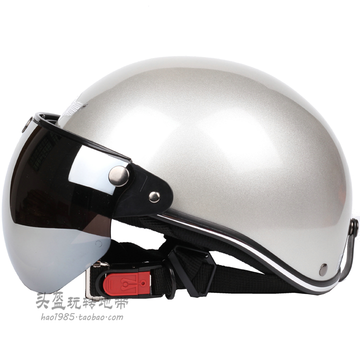 台湾EVO纯银色哈雷电动摩托车头盔男女通用安全帽防晒紫外线夏季