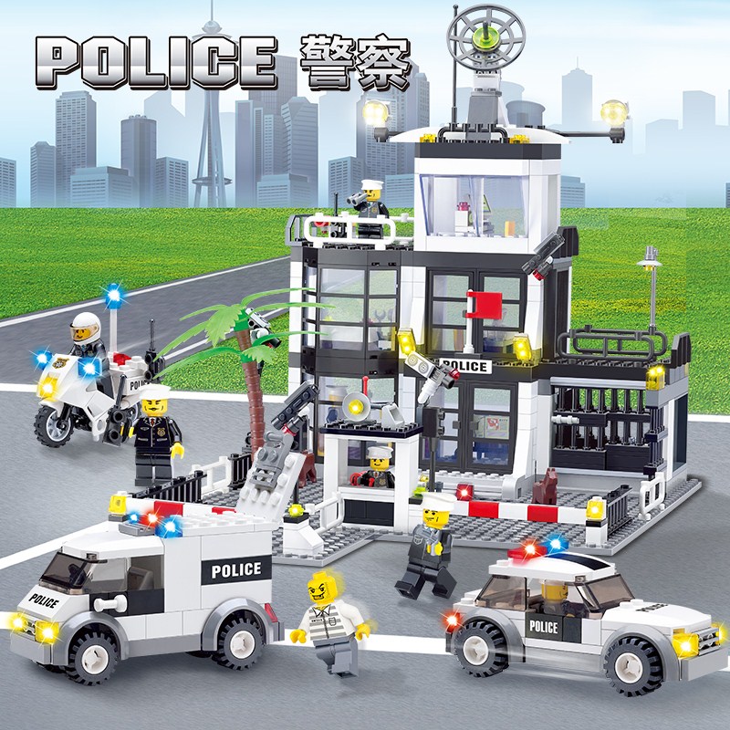兼容乐高城市场景消防警察局飞机摩托车警车拼装汽车玩具积木模型