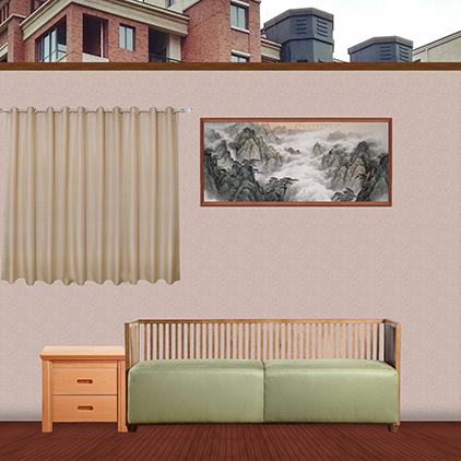 高清LED大屏幕舞台背景静态客厅家庭中式画窗帘简约虚拟静态图片