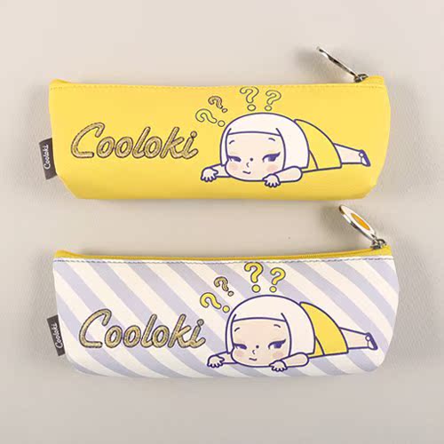 韩国正品Cooloki 可爱蘑菇头女孩皮革拉链笔袋 女生初中生文具袋