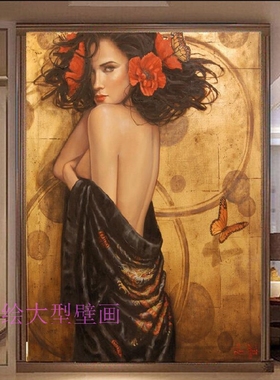 人体艺术壁画玄关走廊壁纸酒吧KTV墙纸欧式人物天使油画壁布美容
