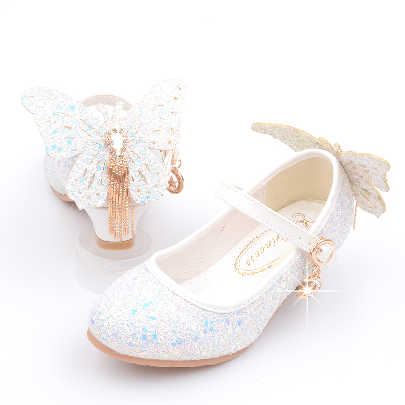 k99-31女童春童秋款新单鞋 白色花鞋女生出皮演鞋 高跟公主鞋儿童