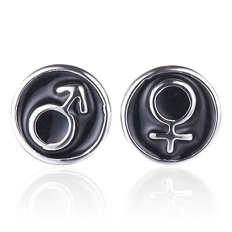 新款银色耳钉圆型 滴油男女符号标志耳环 平面 加盟饰品特价 定制