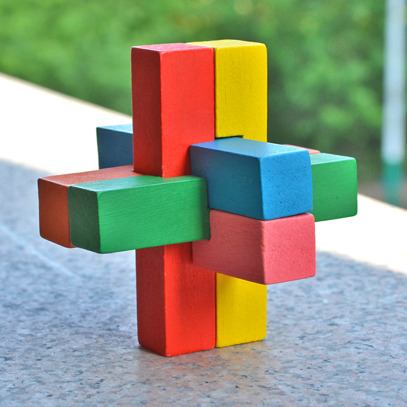 彩色六根孔明锁 鲁班锁木制古典幼儿园小学生益智玩具5-6-8-10岁