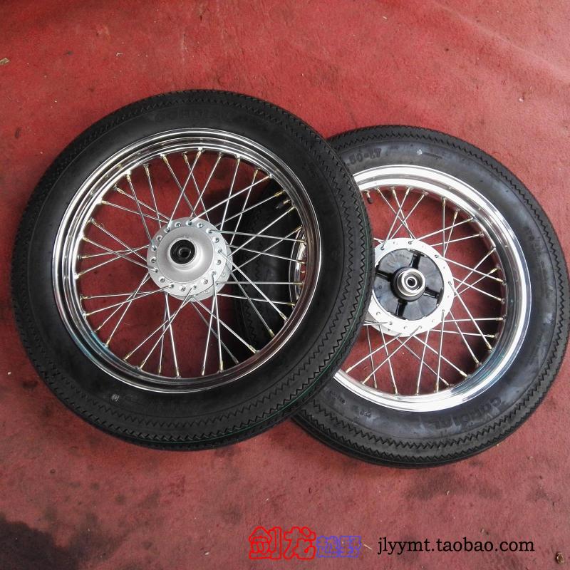 铃木猪GN250改装钢丝圈复古锯齿轮胎4.50-17 4.00-17前后轮子总成