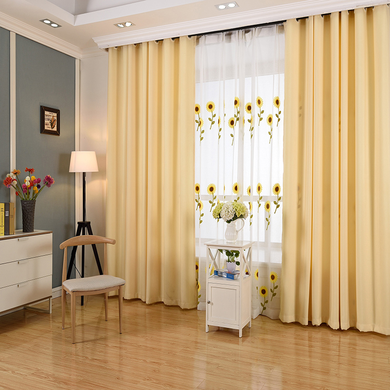 米色窗帘布  棉麻现代简约透半遮光客厅卧室加厚挂钩纯淡黄色纱素