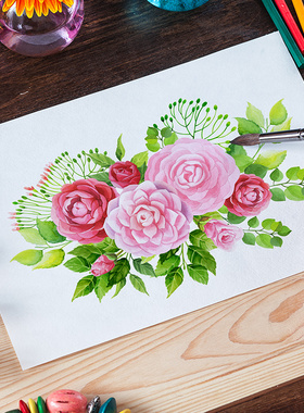水彩手绘玫瑰花月季花花卉花纹边框花环装饰美化PNG免抠设计素材