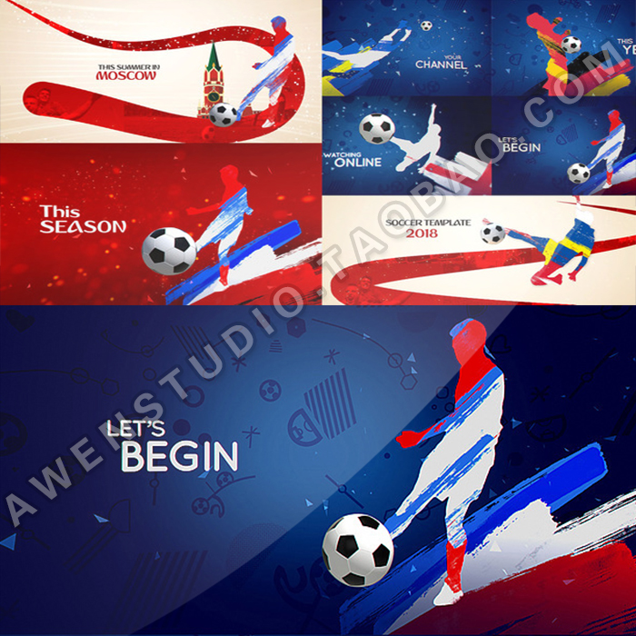 2018世界足球比赛片头动画标志logo演绎运动体育项目节展示AE模板