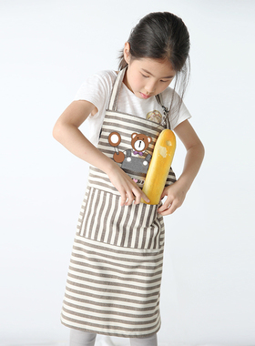 儿童时尚条纹亲子围裙厨房家务清洁美术馆画画定制diy无袖围裙