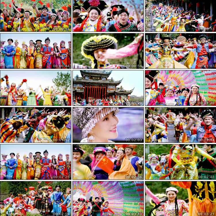 中国风民族大团结集体舞蹈好运来配乐LED大屏幕高清背景视频素材