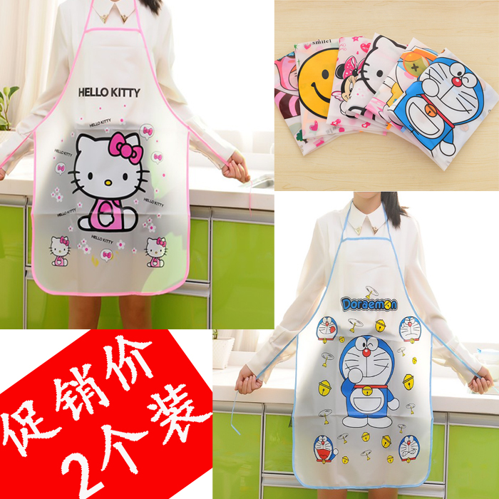 可爱卡通韩版时尚家居kitty做饭围裙厨房防水防油污成人无袖罩衣