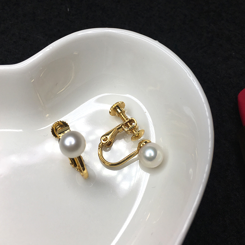 简约INS日本精选圆形无暇AAAA淡水珍珠耳钉可调节螺丝耳夹小灯泡