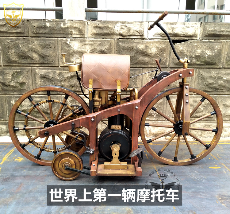 纯手工铁艺1885年世界第一辆辆摩托车模型1:1 酒吧咖啡店装饰展示