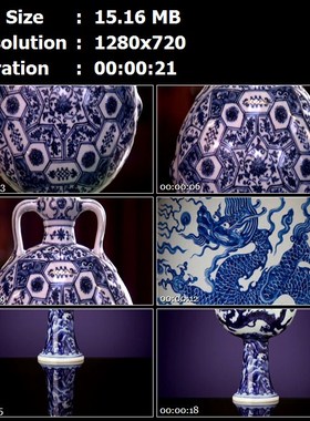 精美瓷器青花瓷壶花纹龙图案青花瓷烛台高清实拍视频素材