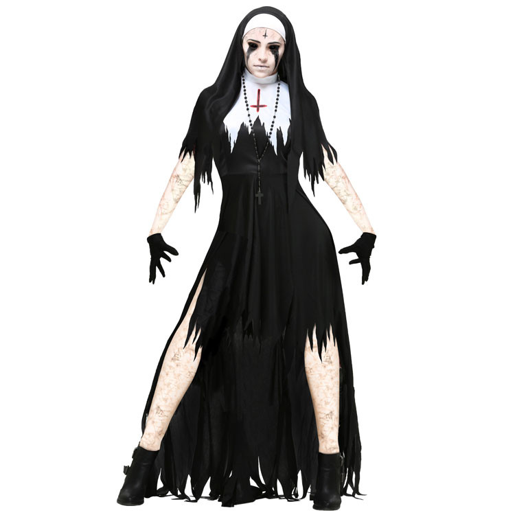 cos服万圣节狂欢节古怪邪恶装扮成人女修道院黑色恐怖修女扮演服