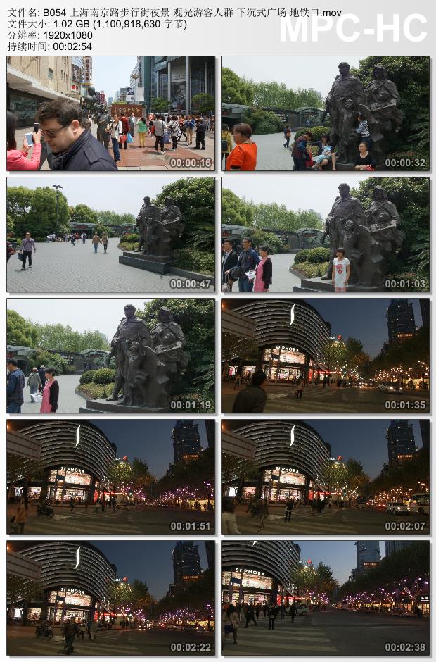 上海南京路步行街夜景观光游客人群下沉式广场地铁口高清视频素材
