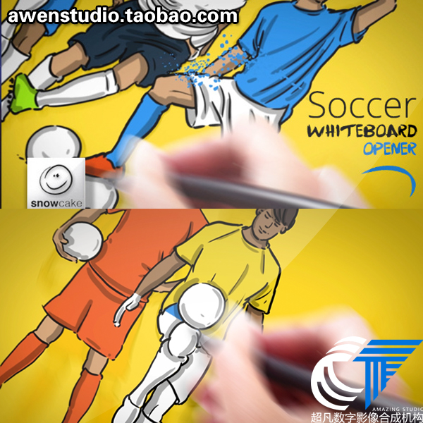 足球片头手绘素描卡通运动员球赛世界杯栏目动画开场视频AE模板