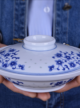 景德镇中式陶瓷创意盘子带盖子家用圆形组合微波炉适用青花瓷菜盘