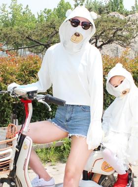 夏季电动摩托车儿童防晒衣服女亲子款自行车短外套披肩带帽遮阳衫