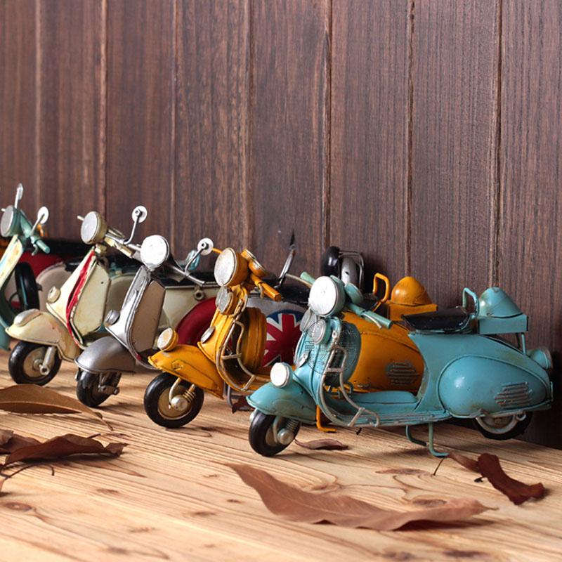 欧式复古怀旧踏板摩托车桌面摆件创意家居软装饰品铁艺车模型道具