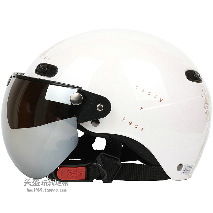 台湾EVO手绘熊白色哈雷电动摩托车头盔男女通用防晒紫外线四夏季