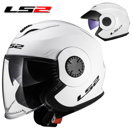 LS2摩托车头盔双镜片男女半盔跑盔四季通用复古个性机车两用盔