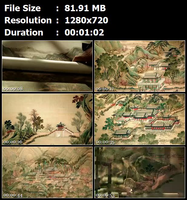 古代清朝宫廷画院绘制山水图园林圆明园建筑图高清实拍视频素材
