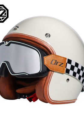 ORZ复古摩托车头盔男女哈雷半盔机车安全帽3/4盔风镜闪300 3C认证