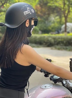 复古瓢盔电瓶车头盔哈雷机车夏季男女款电动摩托车半盔轻便式个性