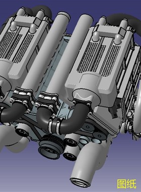 V16缸汽油发动机3nD三维几何数模型内燃机曲柄连杆活塞气门stp图